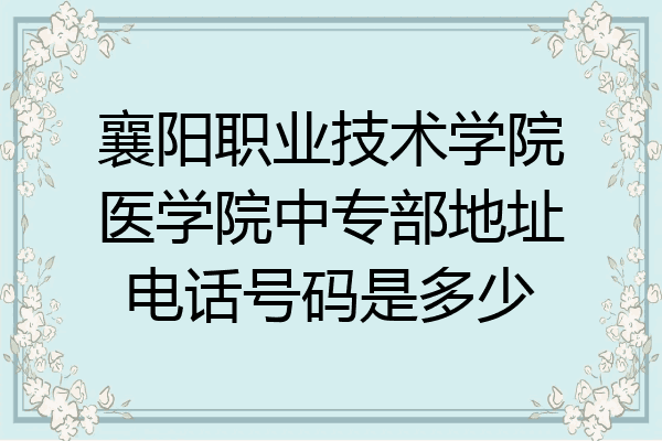 襄阳职业技术学院医学院中专部地址电话号码是多少
