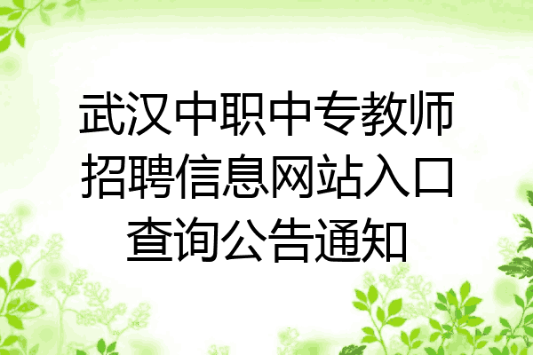 武汉中职中专教师招聘信息网站入口查询公告通知
