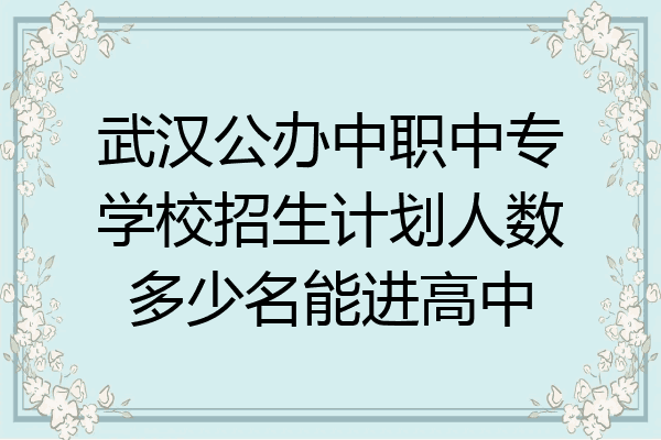 武汉公办中职中专学校招生计划人数多少名能进高中
