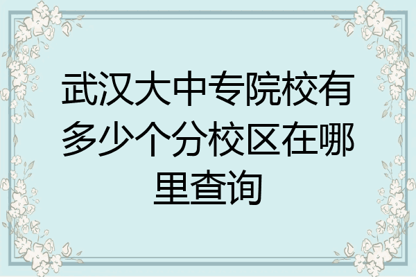武汉大中专院校有多少个分校区在哪里查询