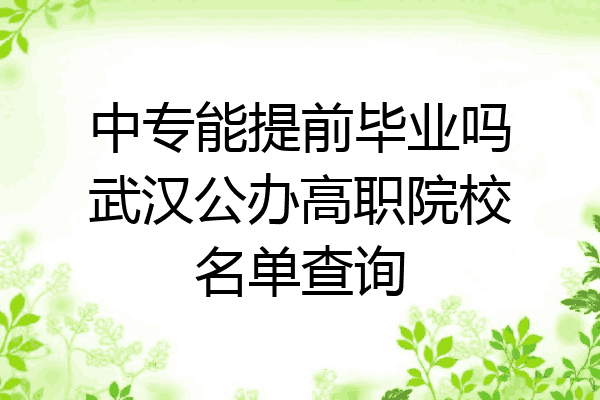 中专能提前毕业吗武汉公办高职院校名单查询
