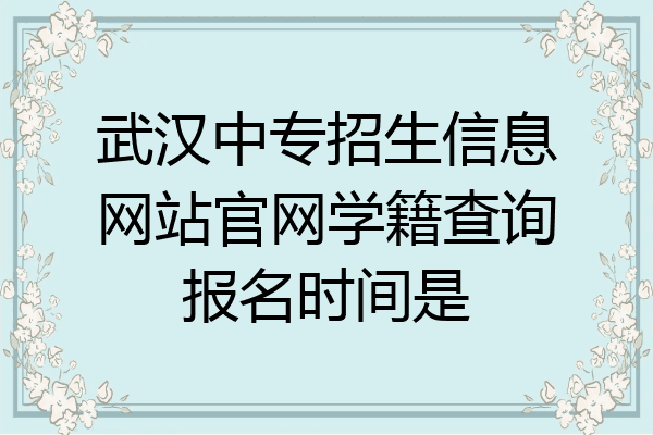 武汉中专招生信息网站官网学籍查询报名时间是