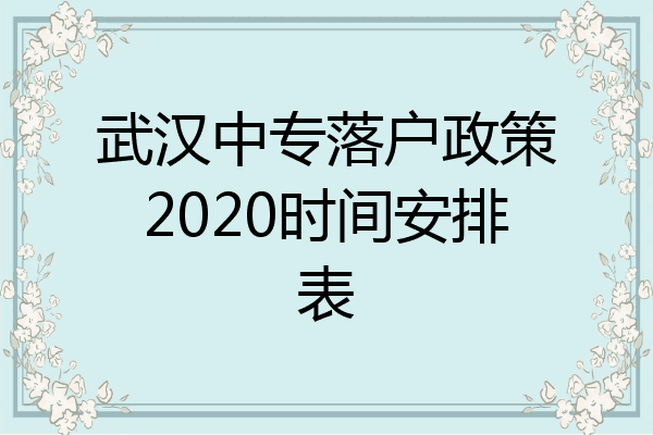 武汉中专落户政策2020时间安排表