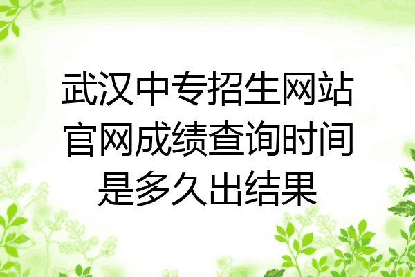 武汉中专招生网站官网成绩查询时间是多久出结果
