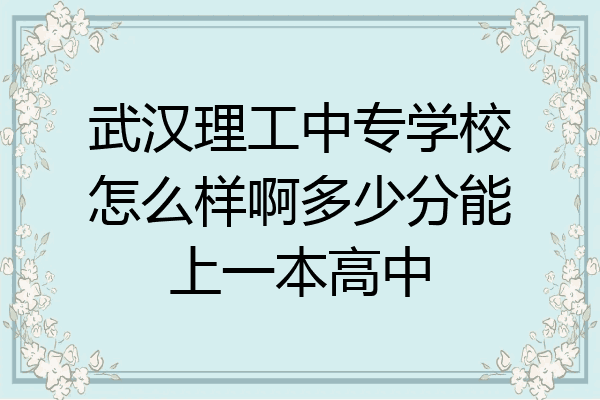 武汉理工中专学校怎么样啊多少分能上一本高中
