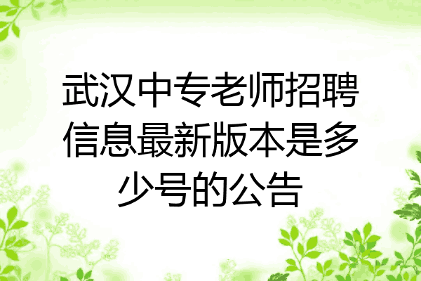 武汉中专老师招聘信息最新版本是多少号的公告