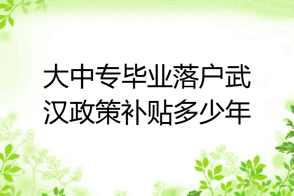 大中专毕业落户武汉政策补贴多少年