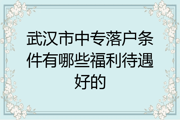 武汉市中专落户条件有哪些福利待遇好的