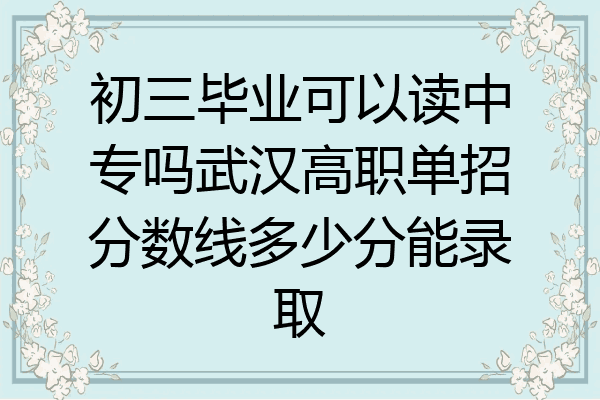 初三毕业可以读中专吗武汉高职单招分数线多少分能录取