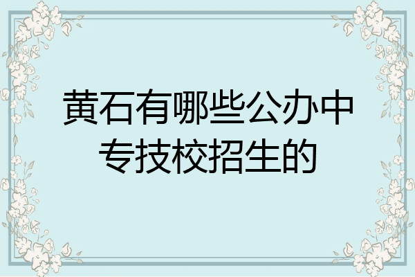 黄石有哪些公办中专技校招生的