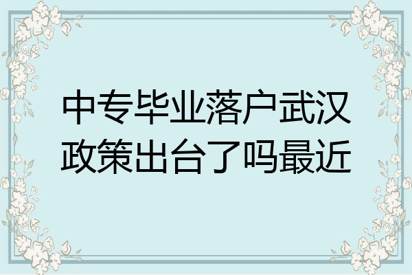 中专毕业落户武汉政策出台了吗最近