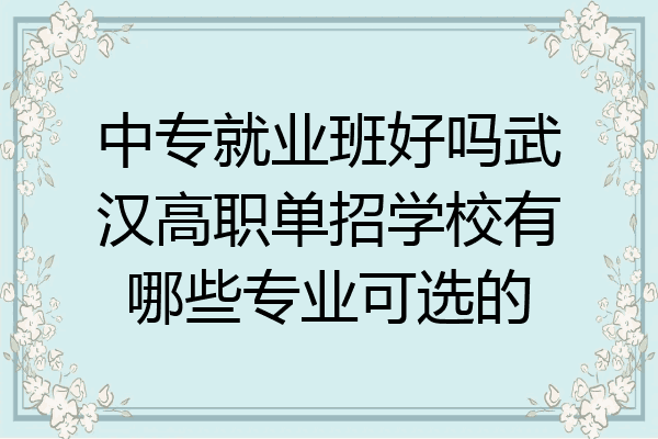中专就业班好吗武汉高职单招学校有哪些专业可选的