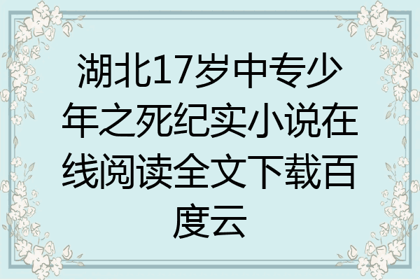 湖北17岁中专少年之死纪实小说在线阅读全文下载百度云