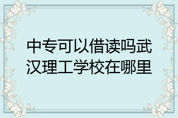 中专可以借读吗武汉理工学校在哪里