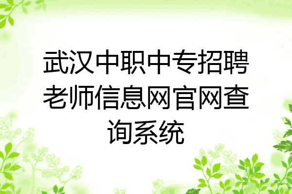 武汉中职中专招聘老师信息网官网查询系统