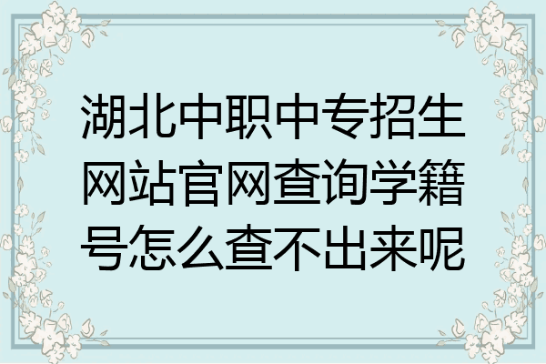湖北中职中专招生网站官网查询学籍号怎么查不出来呢