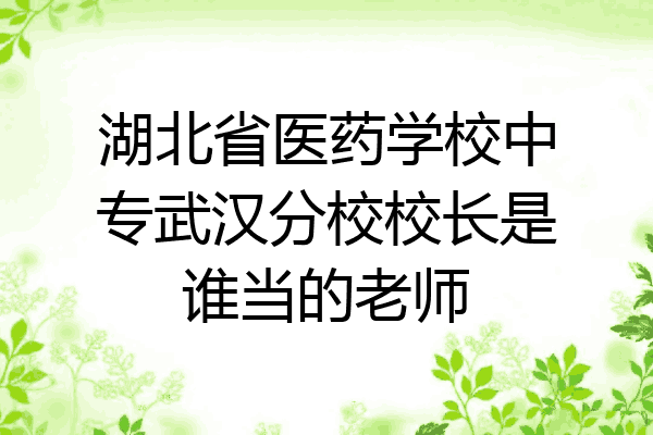 湖北省医药学校中专武汉分校校长是谁当的老师