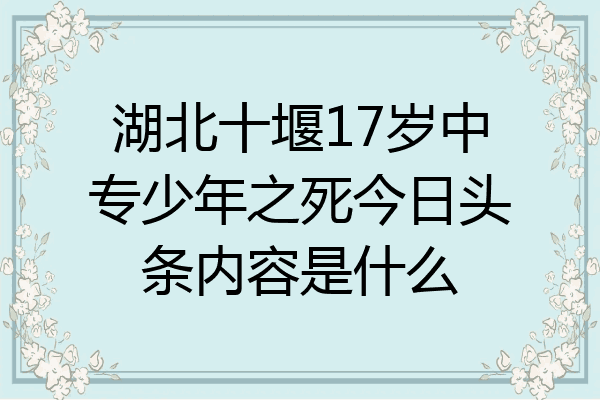 湖北十堰17岁中专少年之死今日头条内容是什么