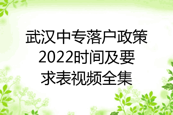 武汉中专落户政策2022时间及要求表视频全集
