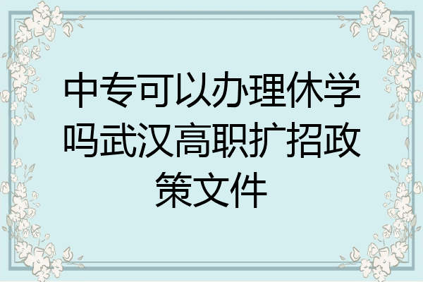 中专可以办理休学吗武汉高职扩招政策文件