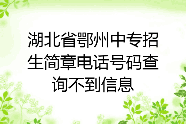 湖北省鄂州中专招生简章电话号码查询不到信息