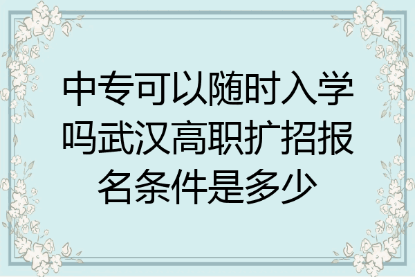 中专可以随时入学吗武汉高职扩招报名条件是多少
