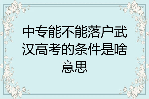 中专能不能落户武汉高考的条件是啥意思