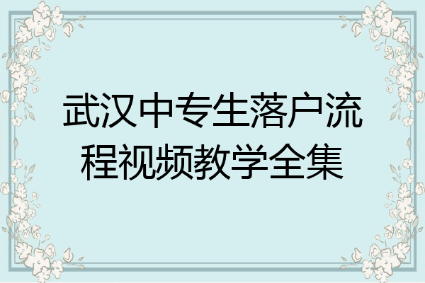 武汉中专生落户流程视频教学全集