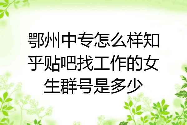 鄂州中专怎么样知乎贴吧找工作的女生群号是多少