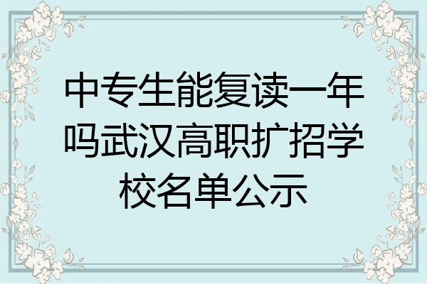 中专生能复读一年吗武汉高职扩招学校名单公示