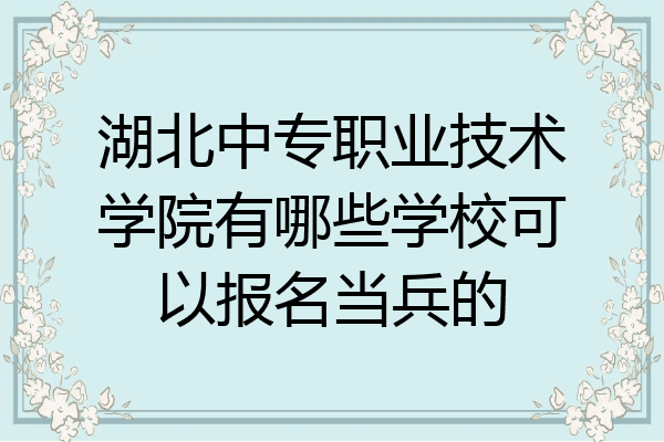 湖北中专职业技术学院有哪些学校可以报名当兵的
