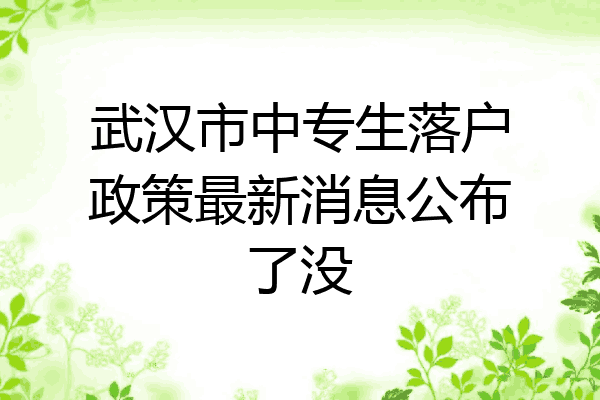 武汉市中专生落户政策最新消息公布了没