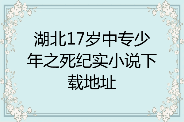 湖北17岁中专少年之死纪实小说下载地址