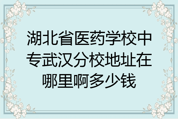 湖北省医药学校中专武汉分校地址在哪里啊多少钱