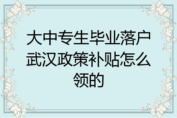 大中专生毕业落户武汉政策补贴怎么领的