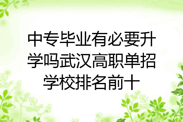 中专毕业有必要升学吗武汉高职单招学校排名前十