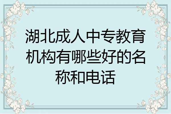 湖北成人中专教育机构有哪些好的名称和电话