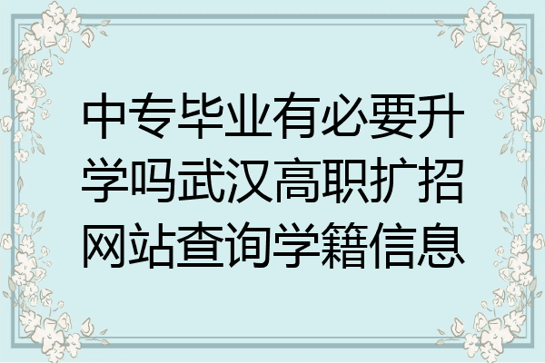 中专毕业有必要升学吗武汉高职扩招网站查询学籍信息