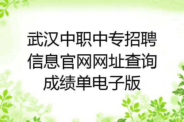 武汉中职中专招聘信息官网网址查询成绩单电子版