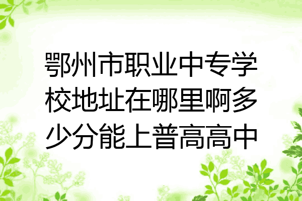 鄂州市职业中专学校地址在哪里啊多少分能上普高高中