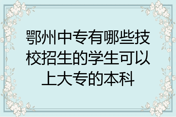 鄂州中专有哪些技校招生的学生可以上大专的本科