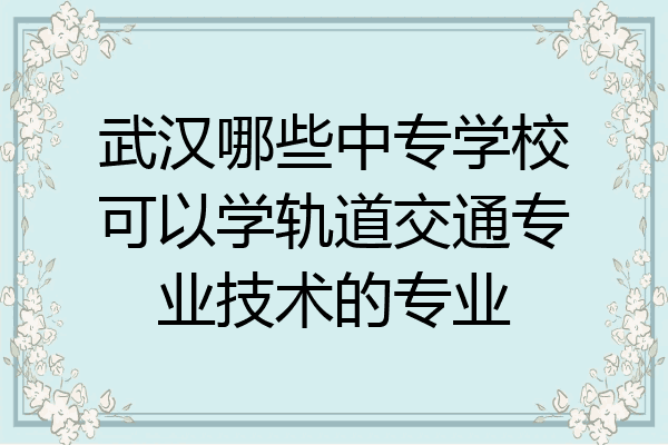 武汉哪些中专学校可以学轨道交通专业技术的专业
