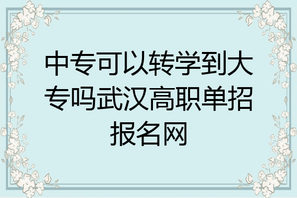 中专可以转学到大专吗武汉高职单招报名网
