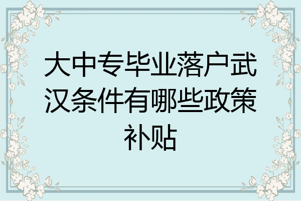 大中专毕业落户武汉条件有哪些政策补贴
