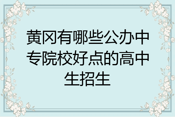 黄冈有哪些公办中专院校好点的高中生招生