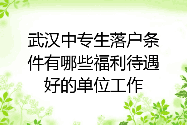 武汉中专生落户条件有哪些福利待遇好的单位工作