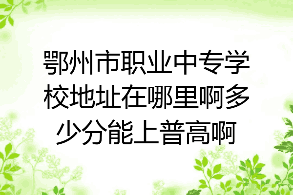 鄂州市职业中专学校地址在哪里啊多少分能上普高啊