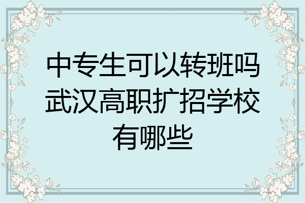 中专生可以转班吗武汉高职扩招学校有哪些