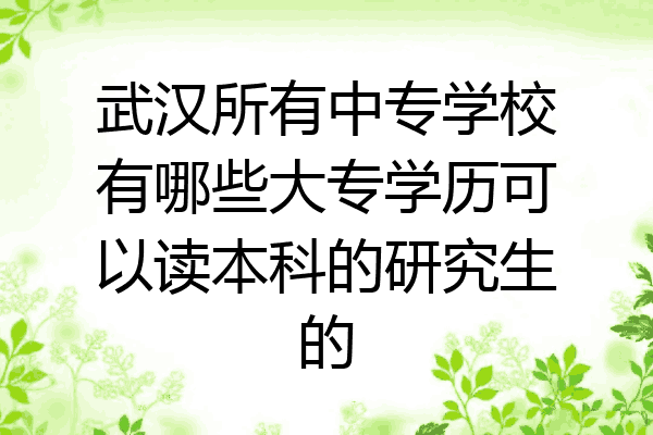 武汉所有中专学校有哪些大专学历可以读本科的研究生的