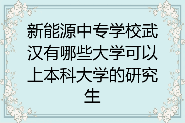 新能源中专学校武汉有哪些大学可以上本科大学的研究生